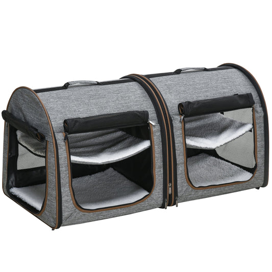 Portable Soft-sided Pet Cat Carrier With Divider, Two Compartments,