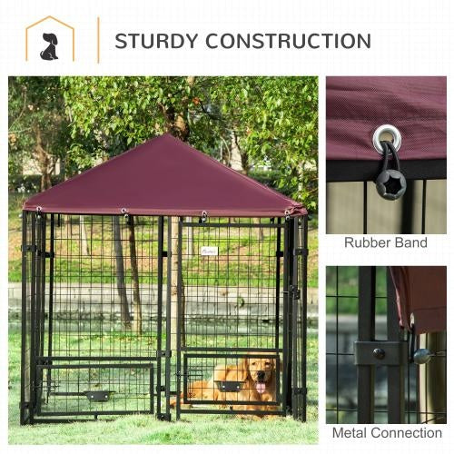 Outdoor Kennel With Rotating Bowl Rack, Walk-in Pet Playpen, Welded