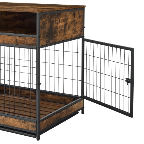 Furniture Dog Cage Double Door, Rustic Brown