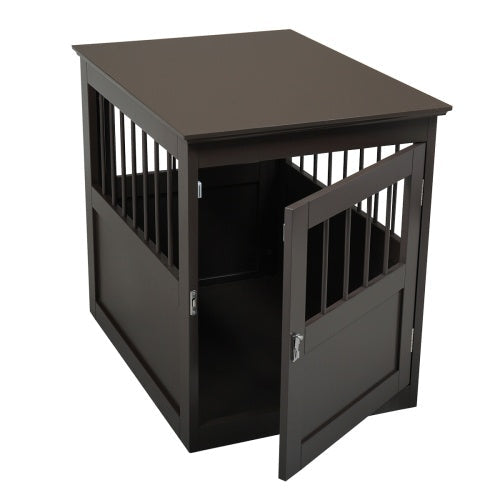 Dog Cage Furniture, Kennel With Side Slats In End Table Design, Brown