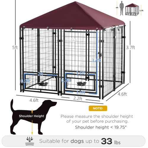 Outdoor Kennel With Rotating Bowl Rack, Walk-in Pet Playpen, Welded