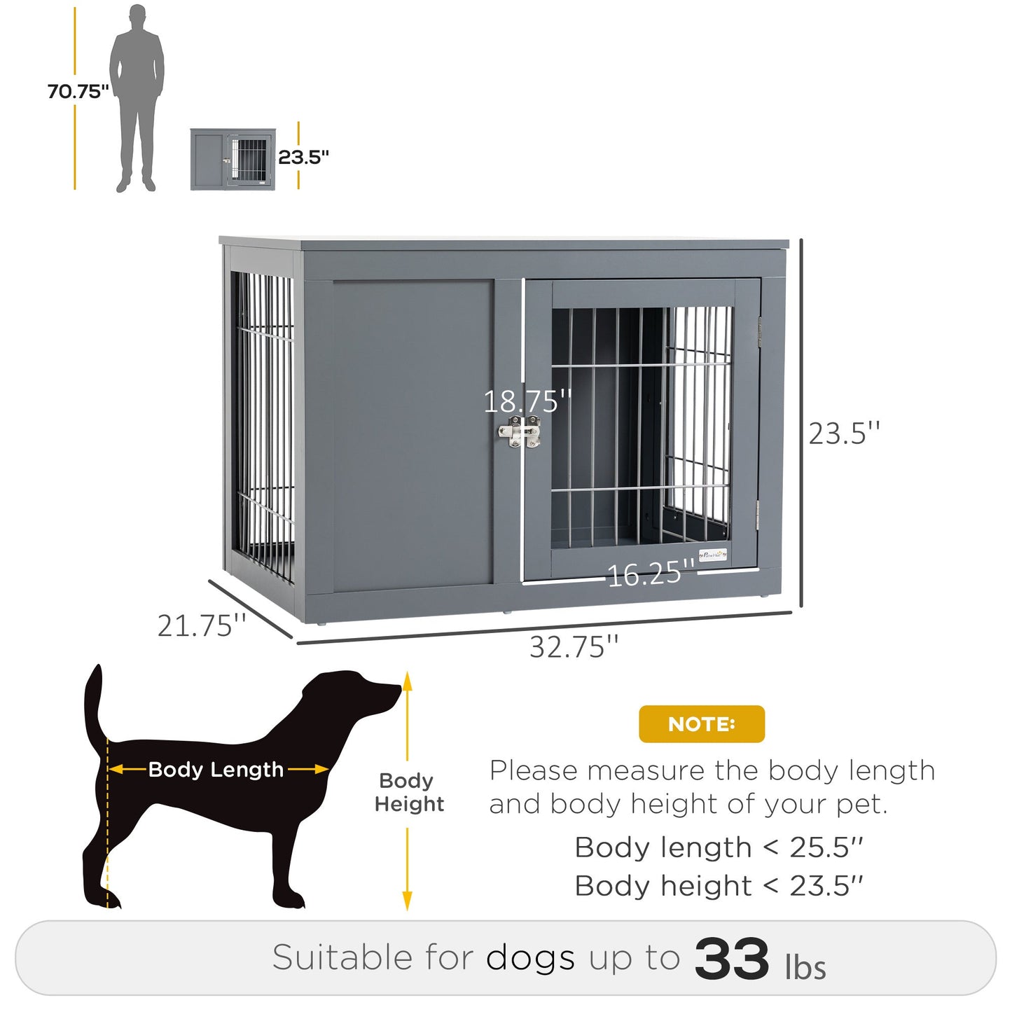 Dog Cage Furniture Metal Indoor Pet Cage Cage, Double Door End Table,