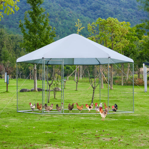 Large Metal Chicken Coop Hexagonal, Steel Wire Dipped Plastic Mesh,