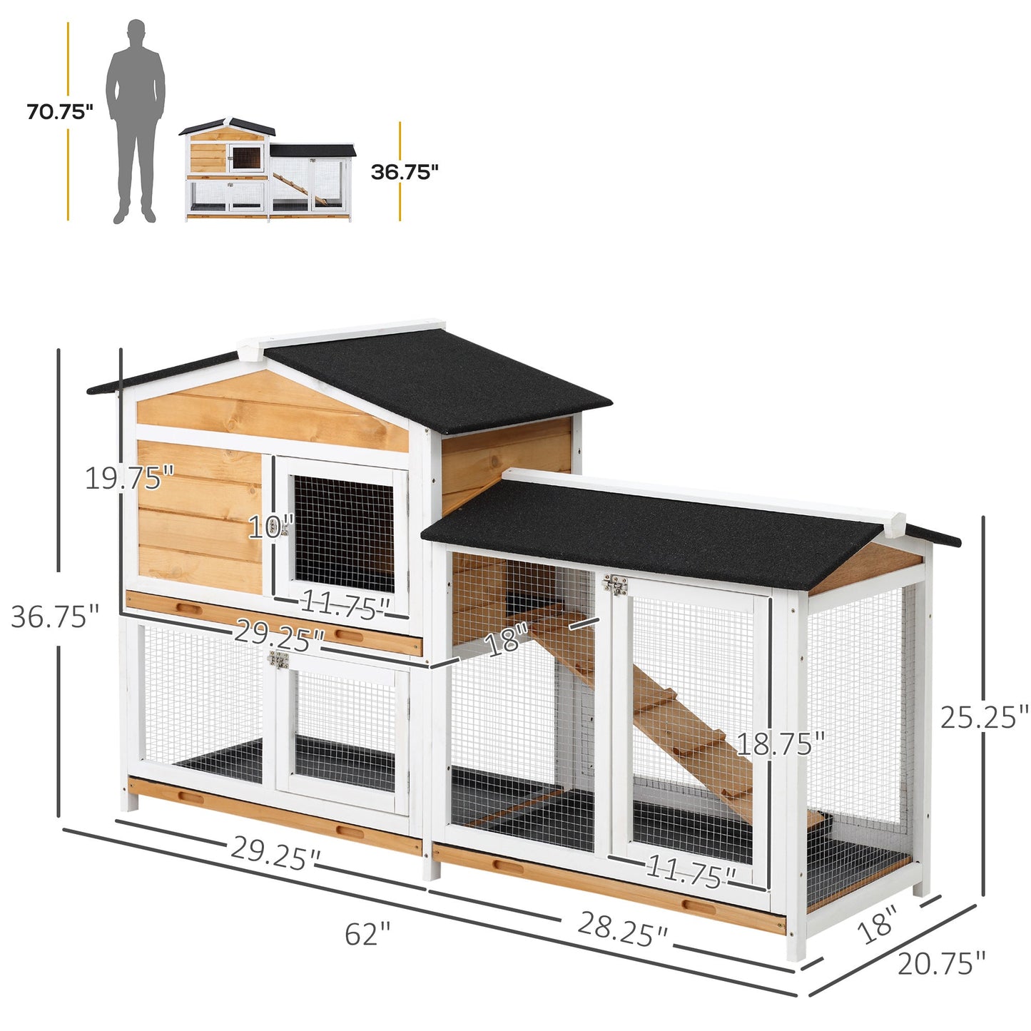 2 Storey Rabbit Hut Wooden Bunny Hut Small Animal House With Ramp