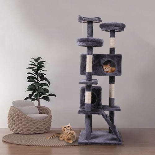 Cat Tree Cat Tower With Catching Ball, Plush Mat, Ladder And Indoor