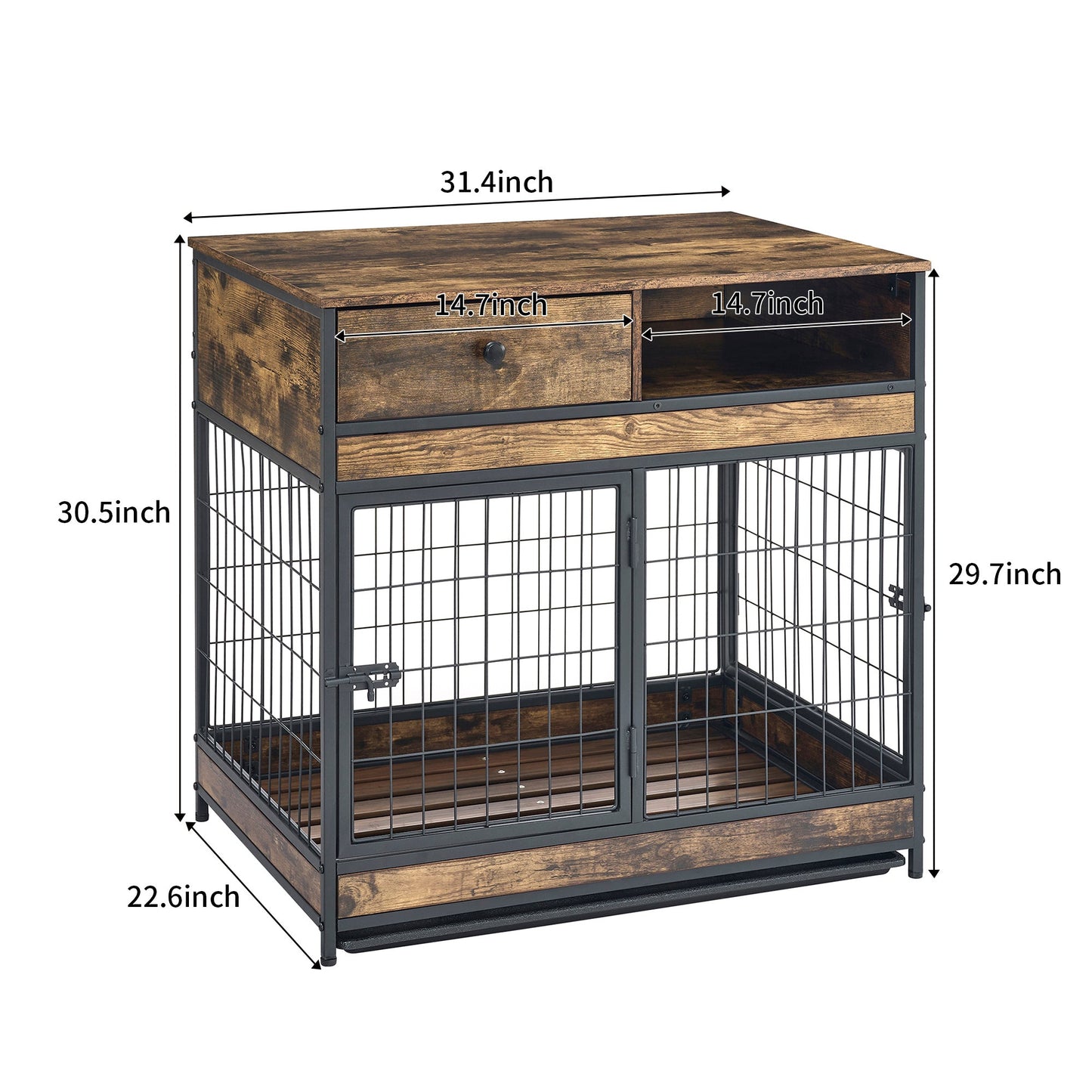 Furniture Dog Cage Double Door, Rustic Brown