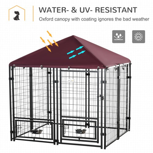 Outdoor Kennel With Rotating Bowl Rack, Walk-in Pet Playpen, Welded